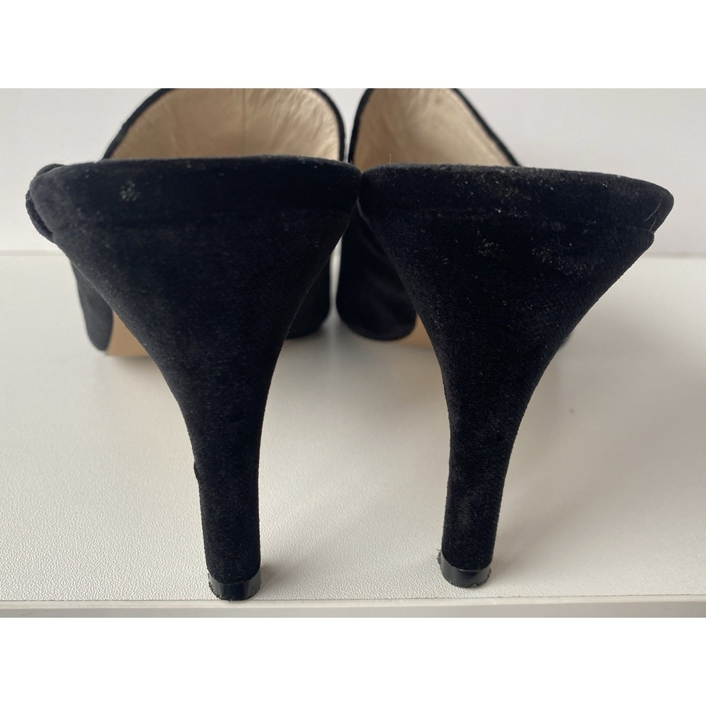 Louise et Cie Katerina Black Velvet Bow Mules Pointed Toe Kitten Heels Size 10 - Picture 7 of 9